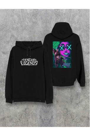 League of Legends Jinx Özel Tasarım Baskılı Çift Taraflı Kapüşonlu Unisex Sweatshirt Hoodie