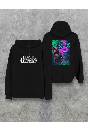 League of Legends Jinx Özel Tasarım Baskılı Çift Taraflı Kapüşonlu Unisex Sweatshirt Hoodie