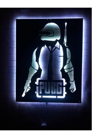 Pubg Gamer Rgb Led Işıklı Ahşap Mdf Dekoratif Tablo