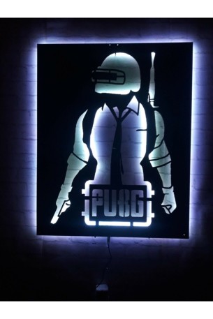 Pubg Gamer Rgb Led Işıklı Ahşap Mdf Dekoratif Tablo